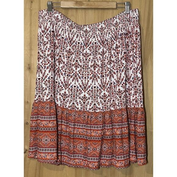 St. Johns Bay Womens Skirt Size XL Red Hillary Printed Tiered Knee-length - Picture 2 of 5